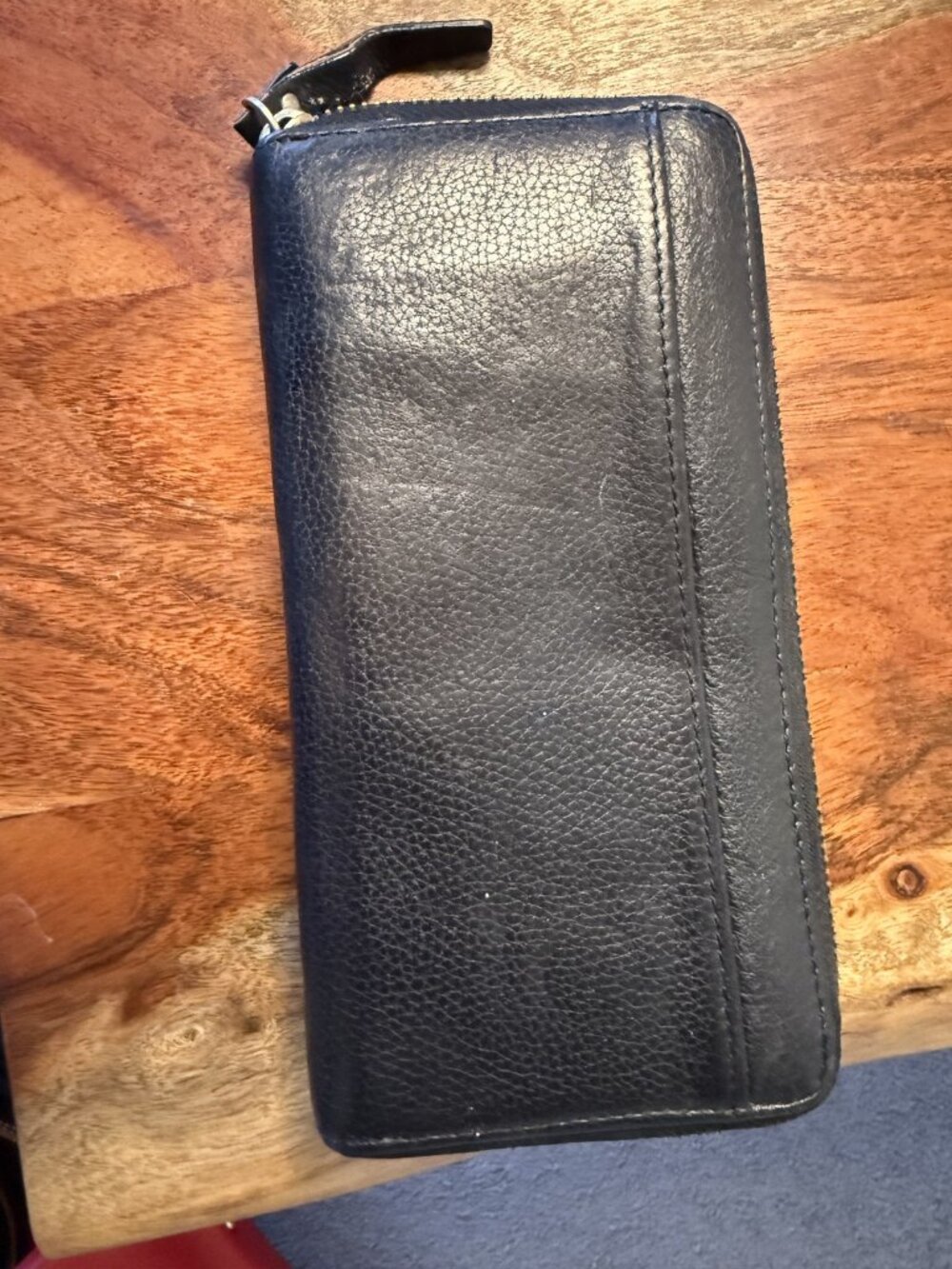 Black Leather Long Zip Wallet